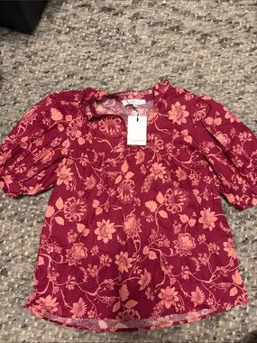 Sugarlips Burgundy Floral Puff-Sleeve Blouse